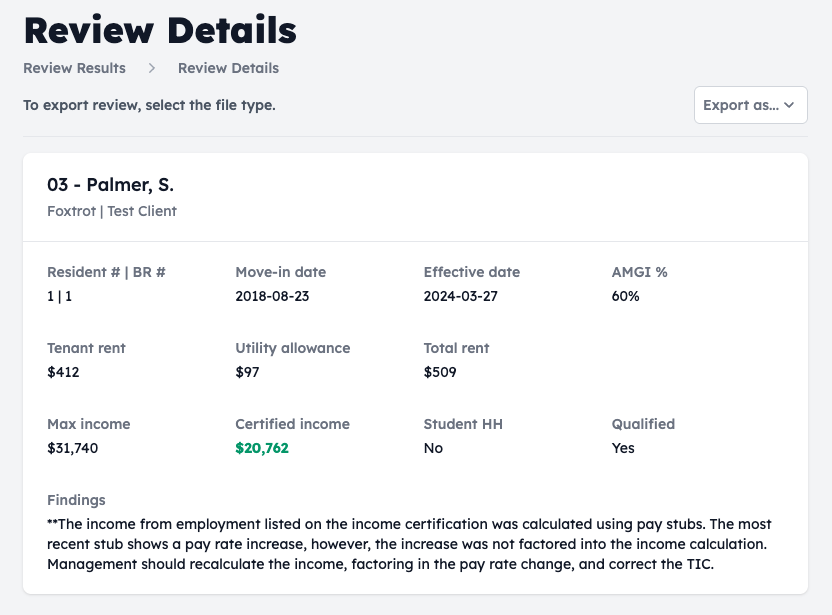 File review interface showing detailed compliance audits